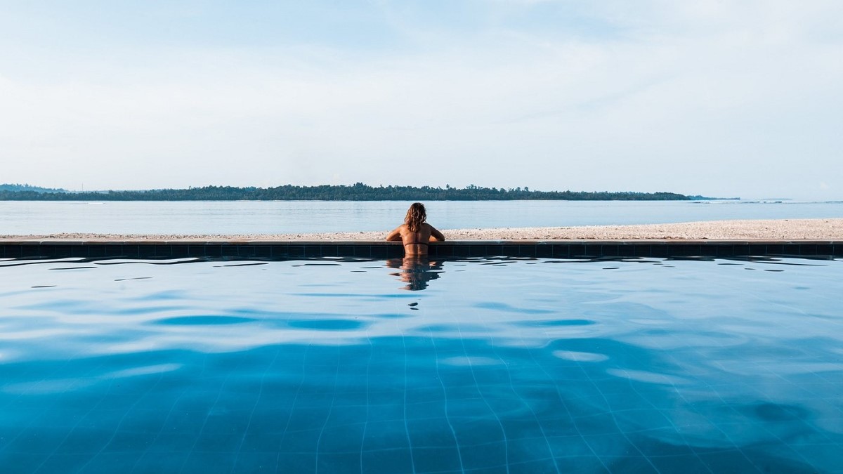 Awera resort's swimming pool, in the Mentawai Islands Swimming pool of Awera Resort in the Mentawai Islands