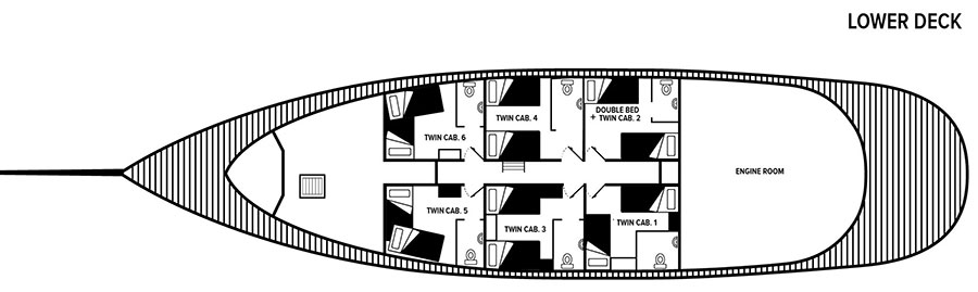 Seahorse: lower deck layout and cabins Seahorse's Layout 3 - lower deck and cabins