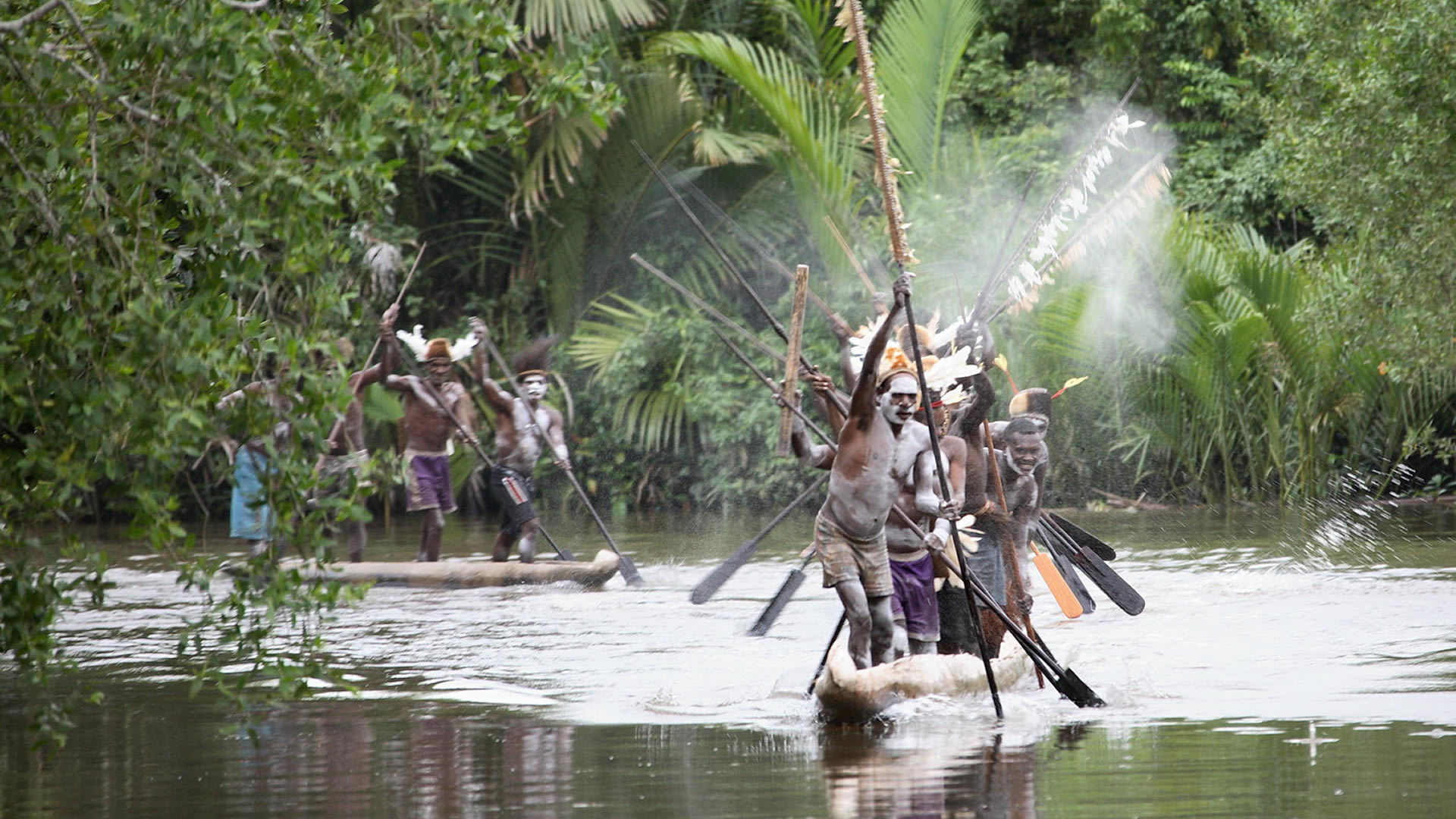 Asmat war canoes and warriors