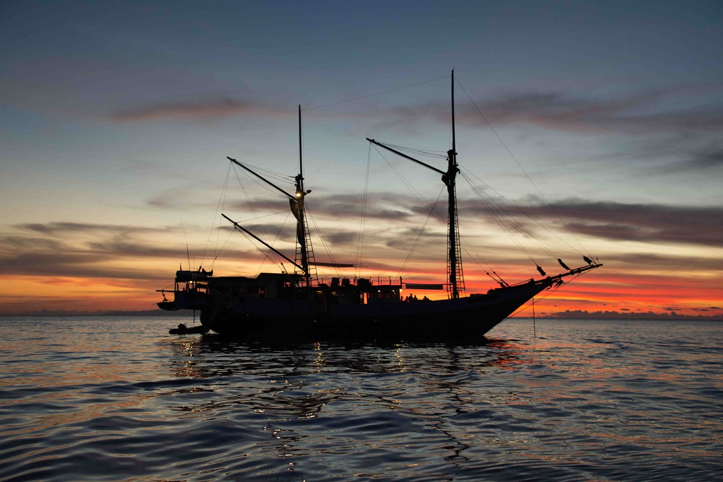 Ondina Liveaboard at sunset in Banda Sea