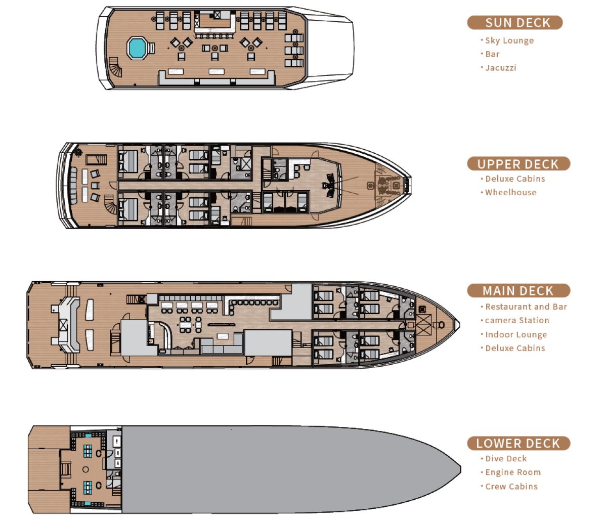Layout and distribution of the King Neptune's cabins on the deck plan